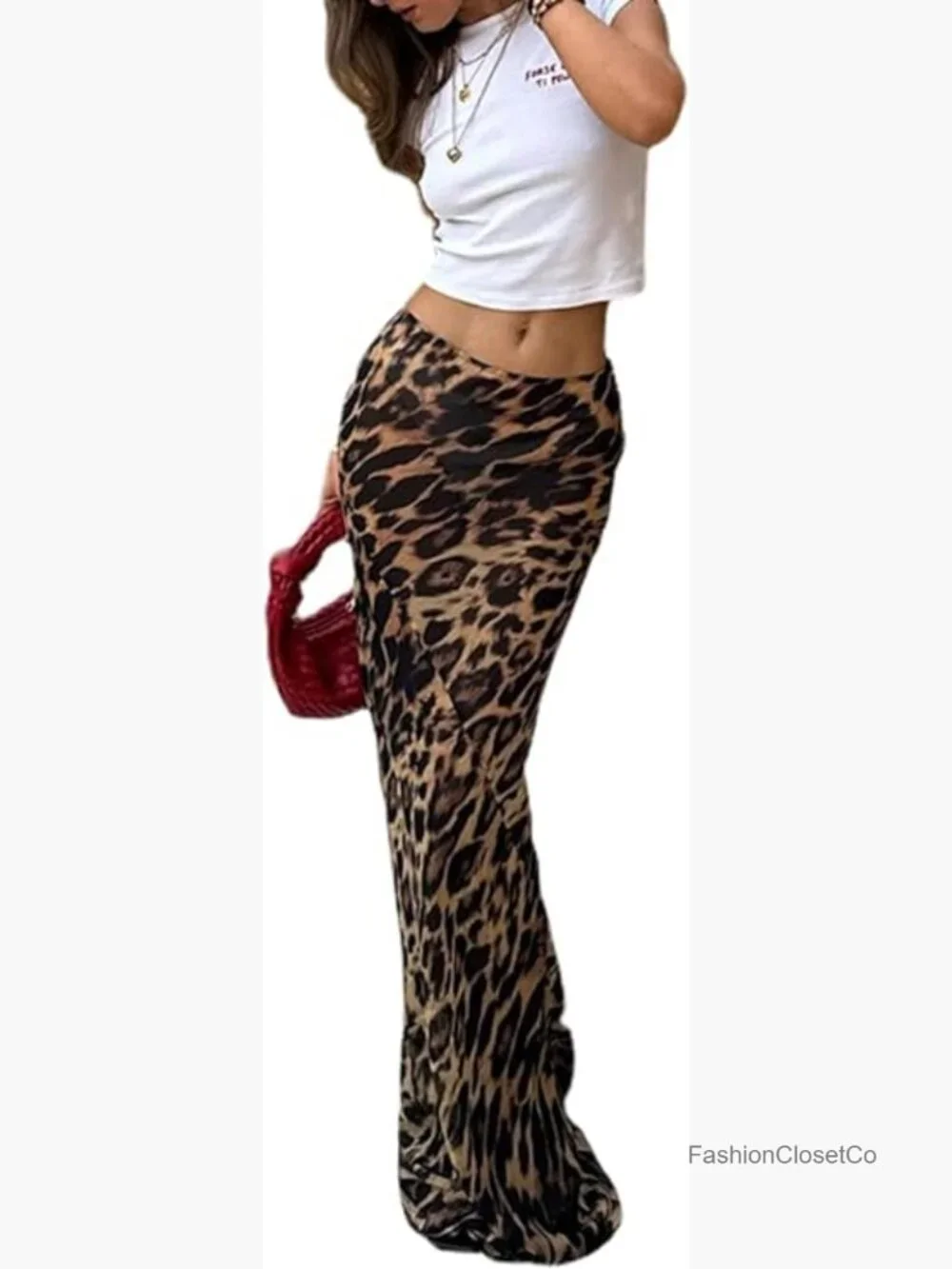 Leopard Print Maxi Skirt Floor Length Satin Y2k Summer Long Skirts for Women - Picture 1 of 7